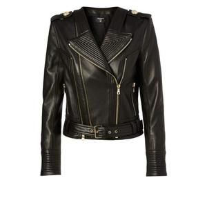 Balmain - Lambskin Buckle-Belt Leather Jacket, Black - FR 38